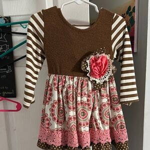 Striped Brown and Pink Kids Dress